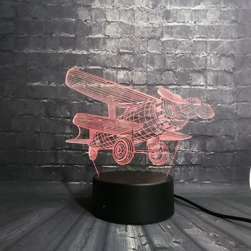3D LED Lampe - Propeller Flugzeug Motiv - Nachtlampe - Tischlampe - Geschenk