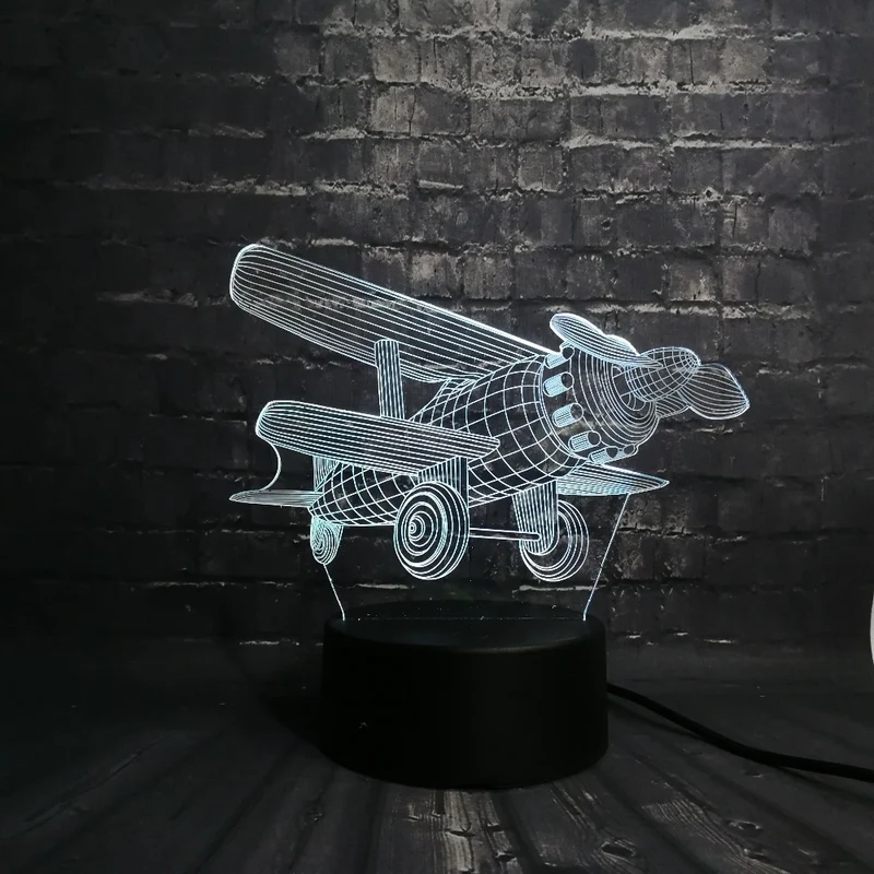 3D LED Lampe - Propeller Flugzeug Motiv - Nachtlampe - Tischlampe - Geschenk