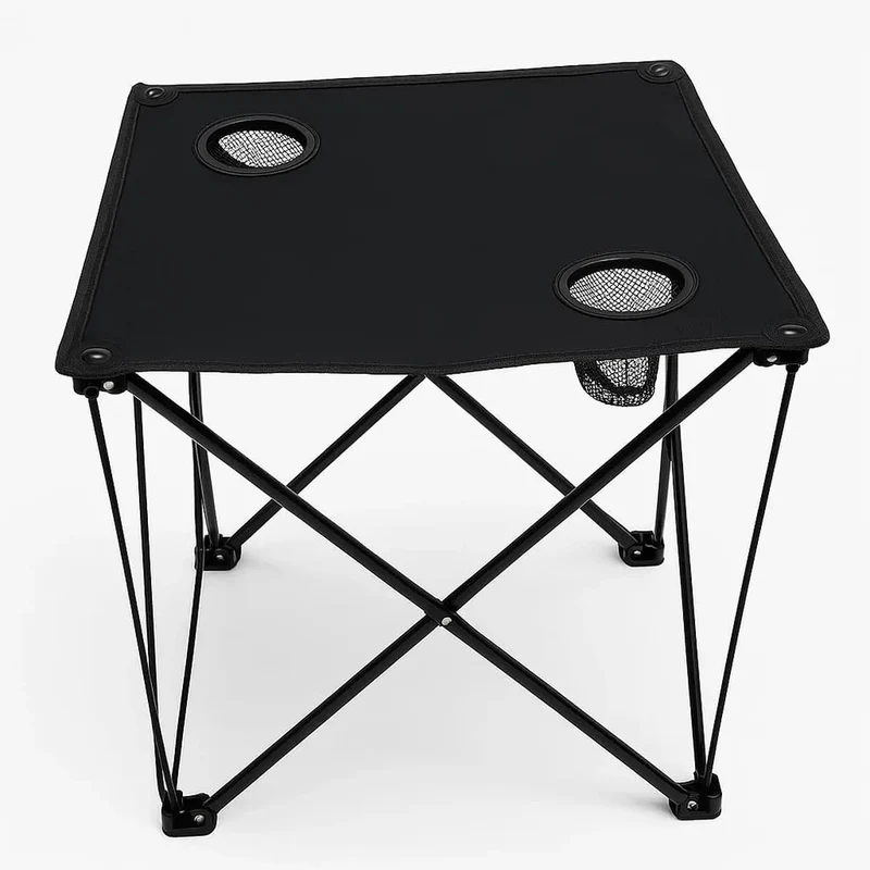 2x Klappstuhl Blau + 1x Campingtisch Schwarz Set – Faltbar mit Getränkehalter