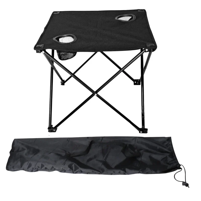 2x Klappstuhl Blau + 1x Campingtisch Schwarz Set – Faltbar mit Getränkehalter