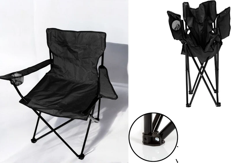 2x Klappstuhl Blau + 1x Campingtisch Schwarz Set – Faltbar mit Getränkehalter