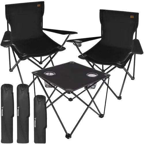 Trizand Camping Set 2x Klappstuhl Tisch faltbar Angelstuhl Outdoor mit Getränkehalter&Taschen