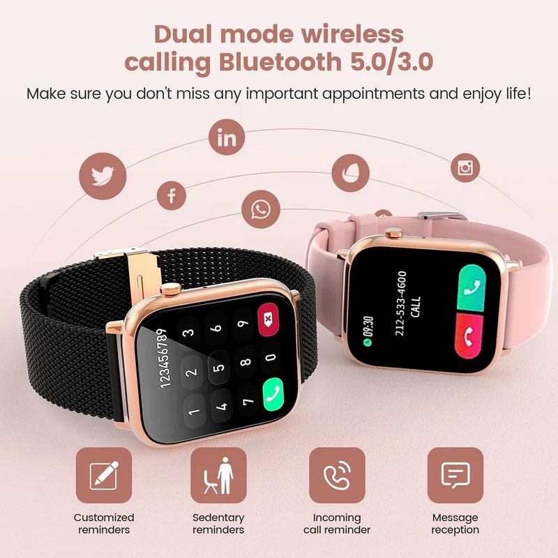 Smartwatch mit Bluetooth & Fitness-Tracking – Sportuhr mit Gummiarmband, Schwarz