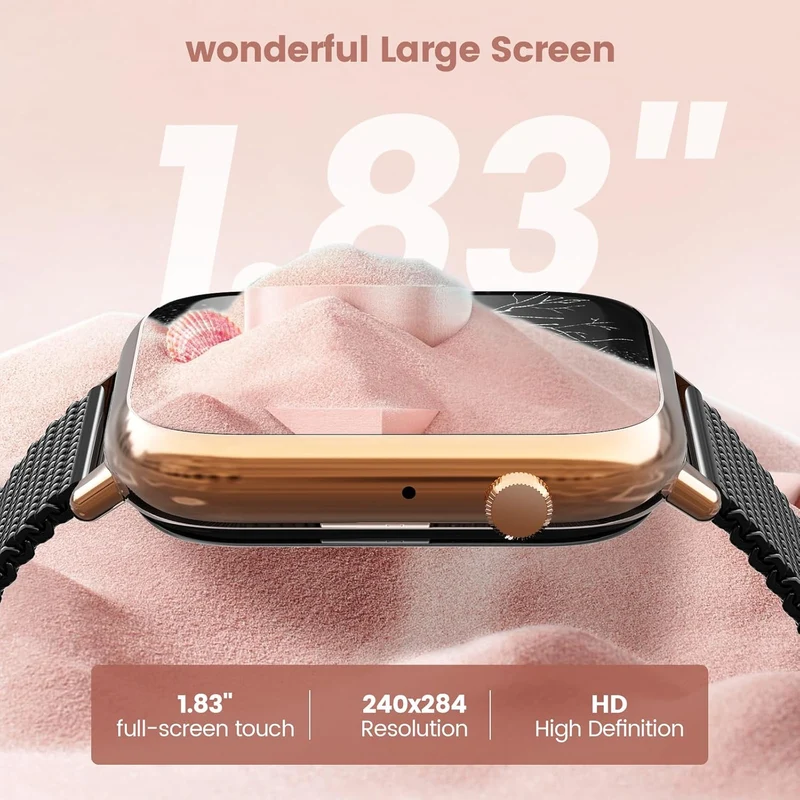 Smartwatch mit Bluetooth & Fitness-Tracking – Sportuhr mit Gummiarmband, Schwarz