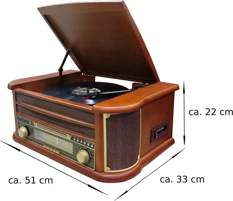 Plattenspieler Retro CD Player Radio USB AUX Stereoanlage Lautsprecher Holz