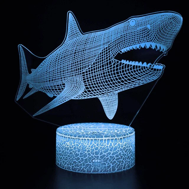 Der weiße Hai Lampe, Nachttischlampe, Nachtlicht 3D Effekt, Magischer Farbwechsel