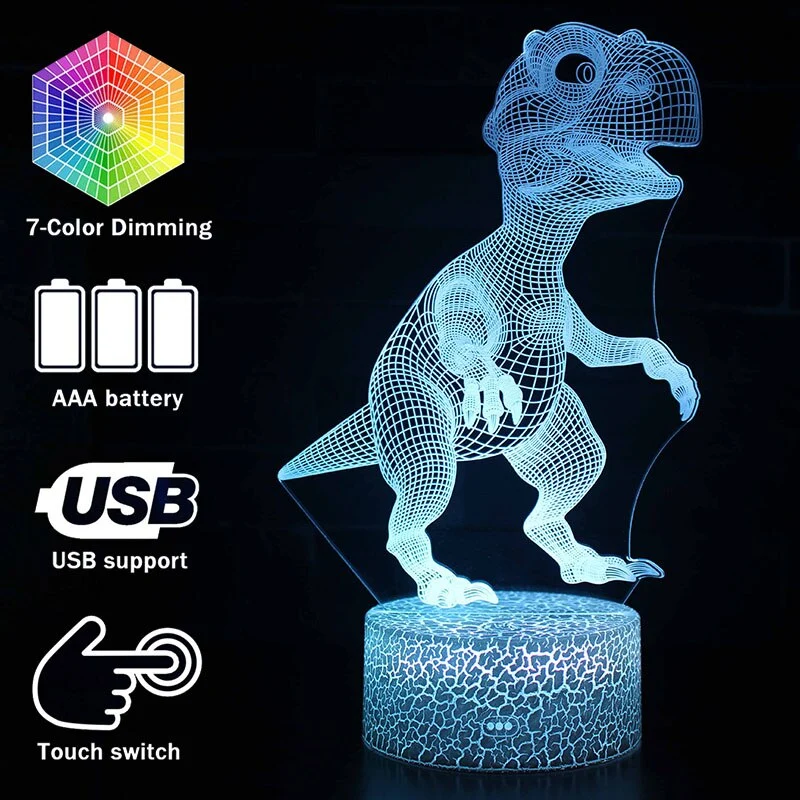 3D Dinosaurier Lampe, Tischlicht, Nachtlampe mit 16 Farben im Wechsel
