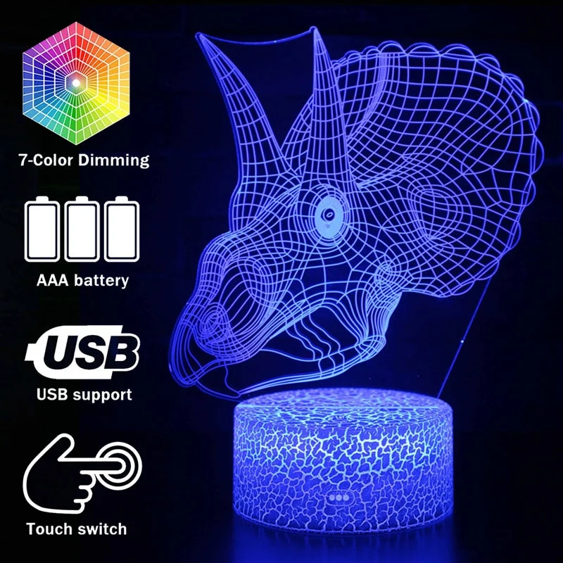 3D Dinosaurier Lampe, Tischlicht, Nachtlampe mit 16 Farben im Wechsel