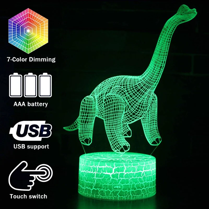 3D Dinosaurier Lampe, Tischlicht, Nachtlampe mit 16 Farben im Wechsel