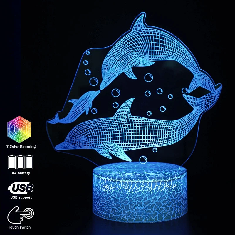 3D illusion Delphine Lampe mit magischen Farbwechsel und Fernbedienung