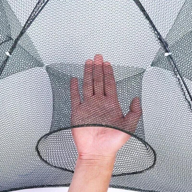 Faltbare Fischfalle mit 6 Eingängen – Reuse aus Nylon für Fische, Garnelen und Krebse inklusive 6 m Seil