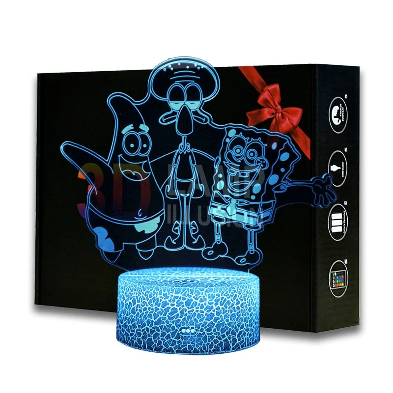 SpongeBob Schwammkopf Nachtlicht, Lampe mit 3D Effekt und Farbwechsel Tischlicht