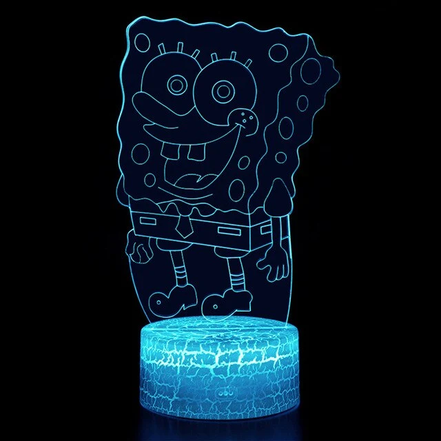 SpongeBob Schwammkopf Nachtlicht, Lampe mit 3D Effekt und Farbwechsel Tischlicht