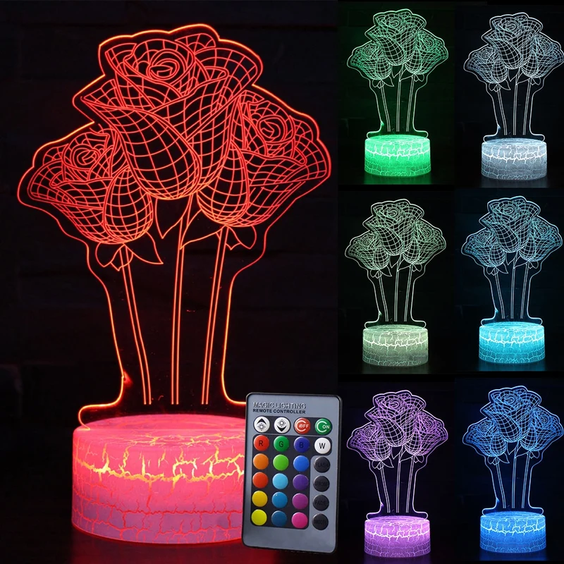 Nachtlampe im romantischen Rosen Design, 3D Nachtlicht