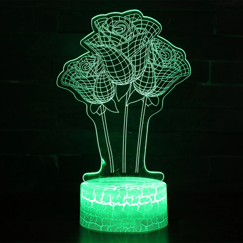 Nachtlampe im romantischen Rosen Design, 3D Nachtlicht