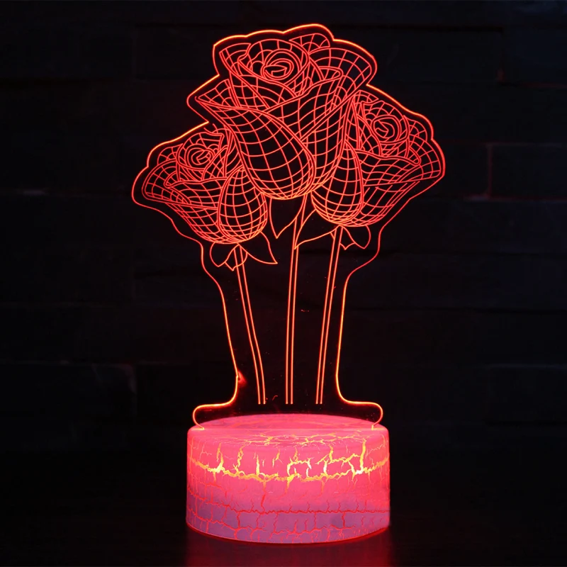 Nachtlampe im romantischen Rosen Design, 3D Nachtlicht