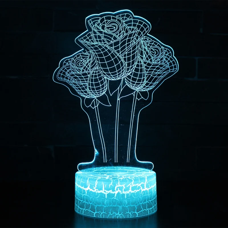 Nachtlampe im romantischen Rosen Design, 3D Nachtlicht
