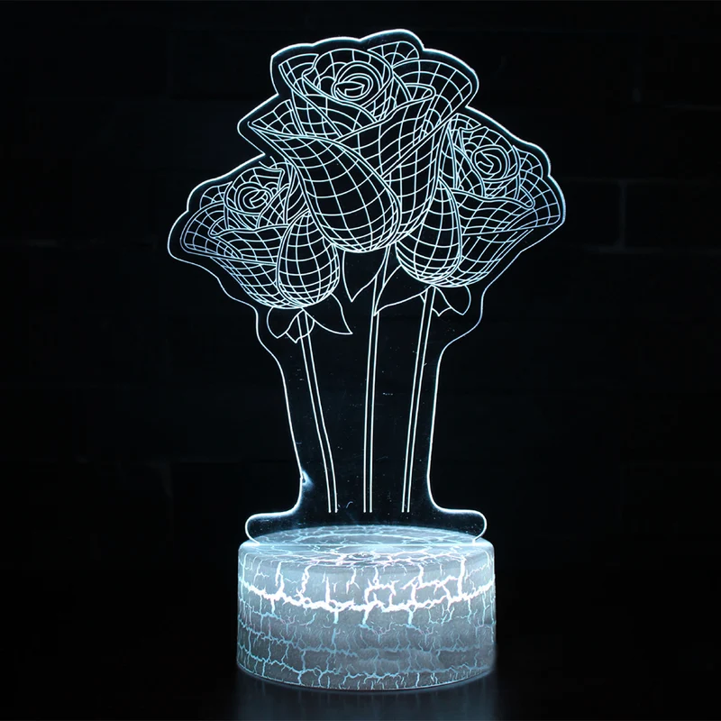 Nachtlampe im romantischen Rosen Design, 3D Nachtlicht