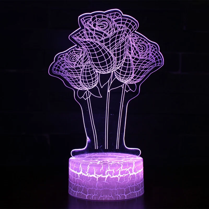 Nachtlampe im romantischen Rosen Design, 3D Nachtlicht