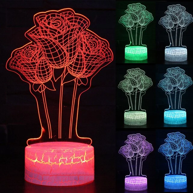 Nachtlampe im romantischen Rosen Design, 3D Nachtlicht