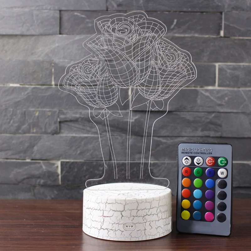 Nachtlampe im romantischen Rosen Design, 3D Nachtlicht