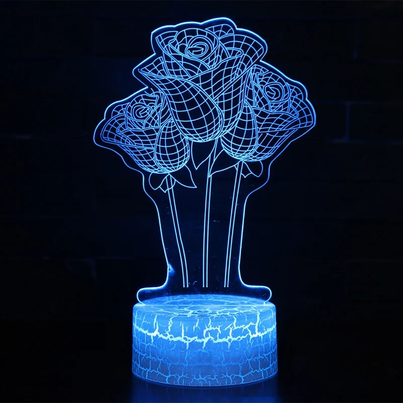 Nachtlampe im romantischen Rosen Design, 3D Nachtlicht