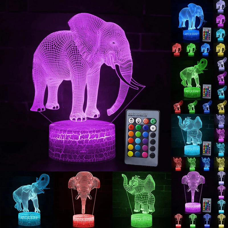 Nachtlampe mit Elefant Motiv und Farbwechsel - mit Fernbedienung