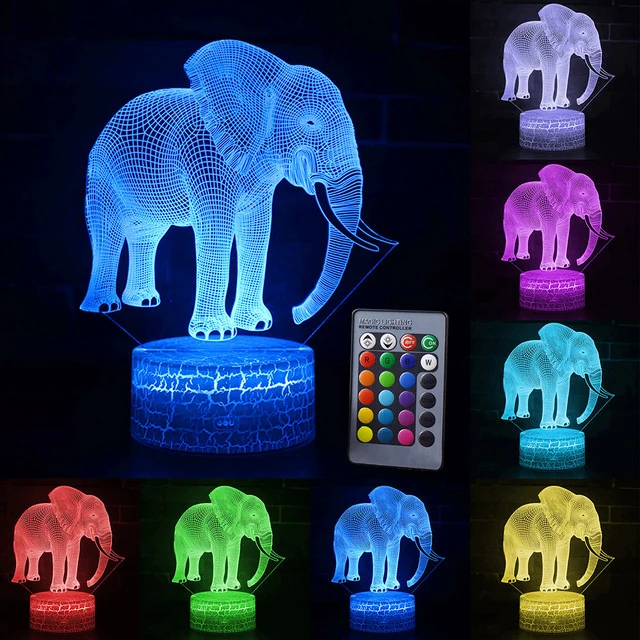 Nachtlampe mit Elefant Motiv und Farbwechsel - mit Fernbedienung