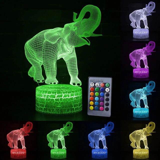 Nachtlampe mit Elefant Motiv und Farbwechsel - mit Fernbedienung