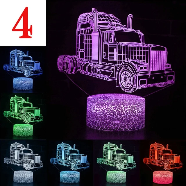 Bagger Nachtlicht, Lampe mit Bagger oder Auto Motiv 3D Effekt und Farbwechsel