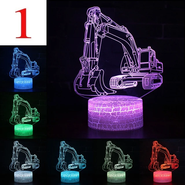 Bagger Nachtlicht, Lampe mit Bagger oder Auto Motiv 3D Effekt und Farbwechsel