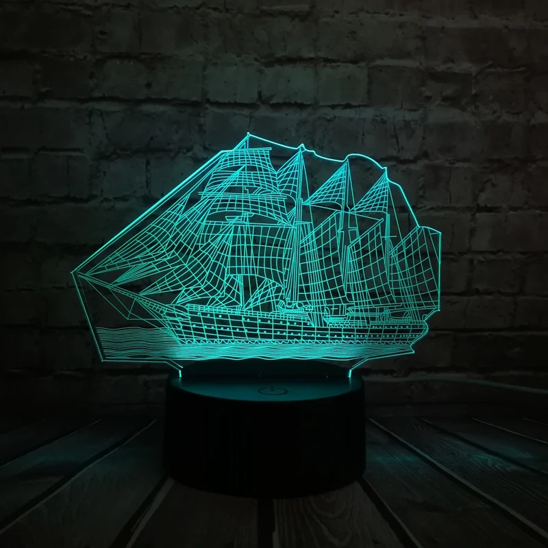 Segelschiff Lampe mit magischen 3D Effekt und Farbwechsel