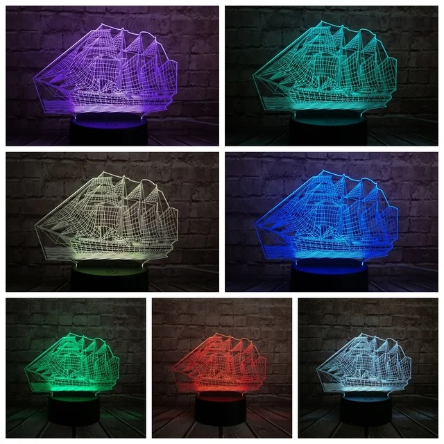 Segelschiff Lampe mit magischen 3D Effekt und Farbwechsel