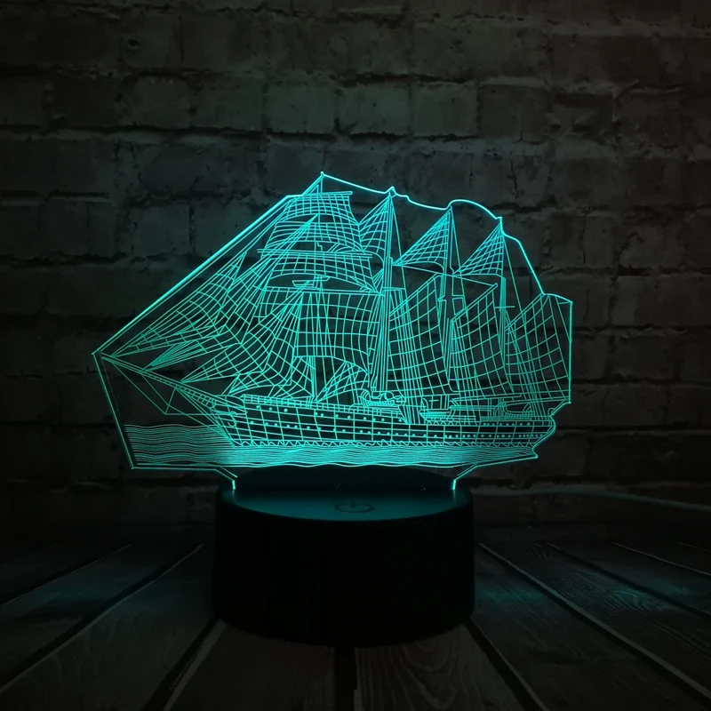 Segelschiff Lampe mit magischen 3D Effekt und Farbwechsel