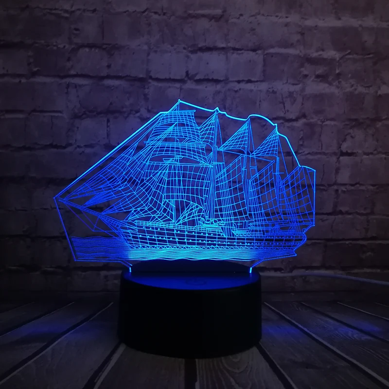 Segelschiff Lampe mit magischen 3D Effekt und Farbwechsel