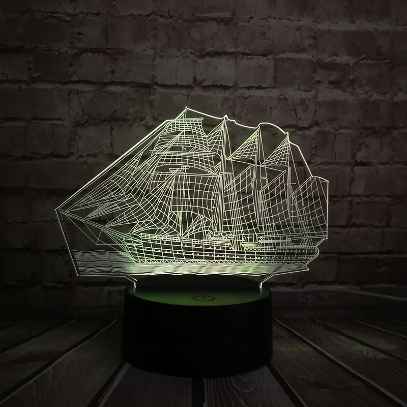 Segelschiff Lampe mit magischen 3D Effekt und Farbwechsel