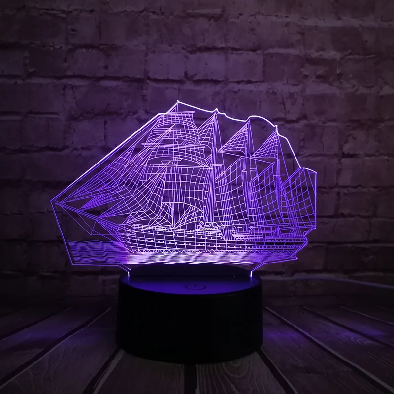 Segelschiff Lampe mit magischen 3D Effekt und Farbwechsel
