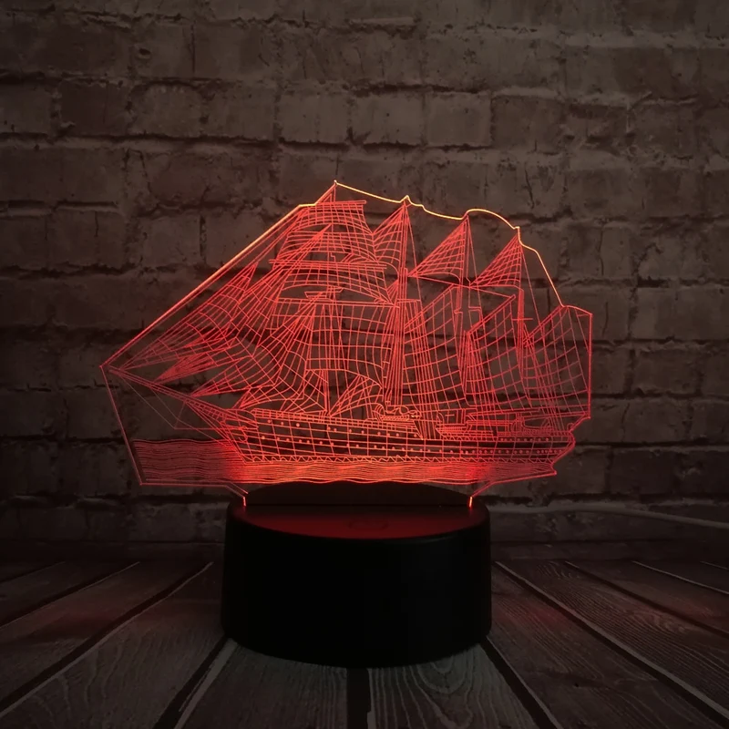Segelschiff Lampe mit magischen 3D Effekt und Farbwechsel