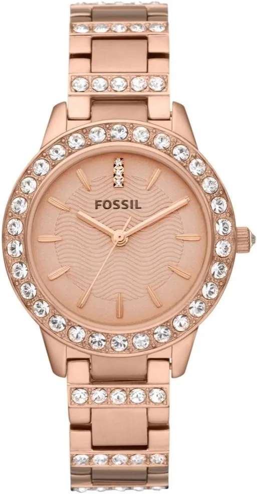Fossil Jesse Damen Uhr – Roségold Edelstahlarmband, Quarzwerk, 34mm Gehäuse, Wasserdicht bis 50m