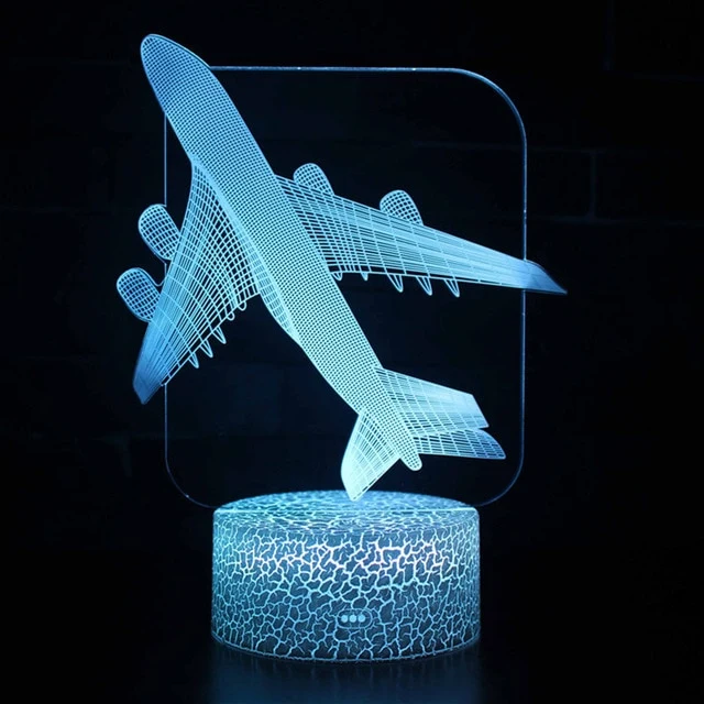 Nachttischlampe mit Flugzeug Motiv, 3D Effekt und Fernbedienung