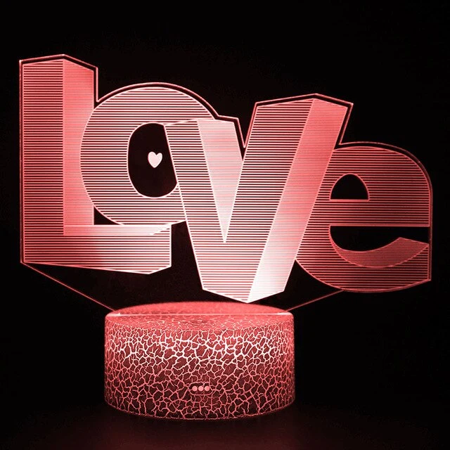 Nachtlicht, Tischlampe, Nachttischlampe mit Love Schriftzug, Farbwechsel und 3D Effekt