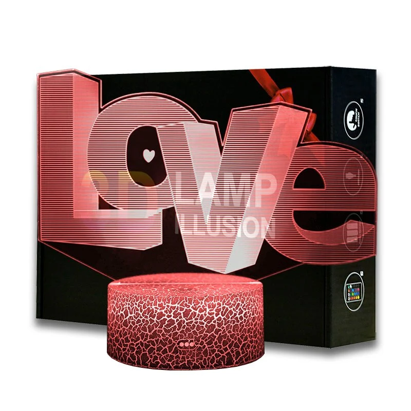Nachtlicht, Tischlampe, Nachttischlampe mit Love Schriftzug, Farbwechsel und 3D Effekt