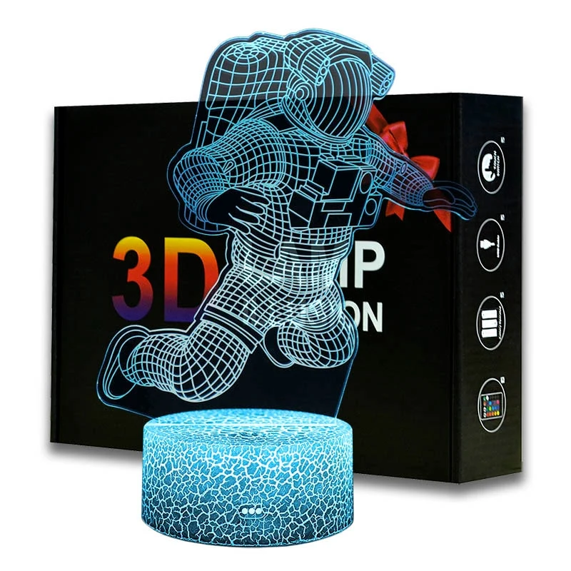 Nachttischlampe mit Astronaut Motiv, Farbwechsel und 3D Effekt