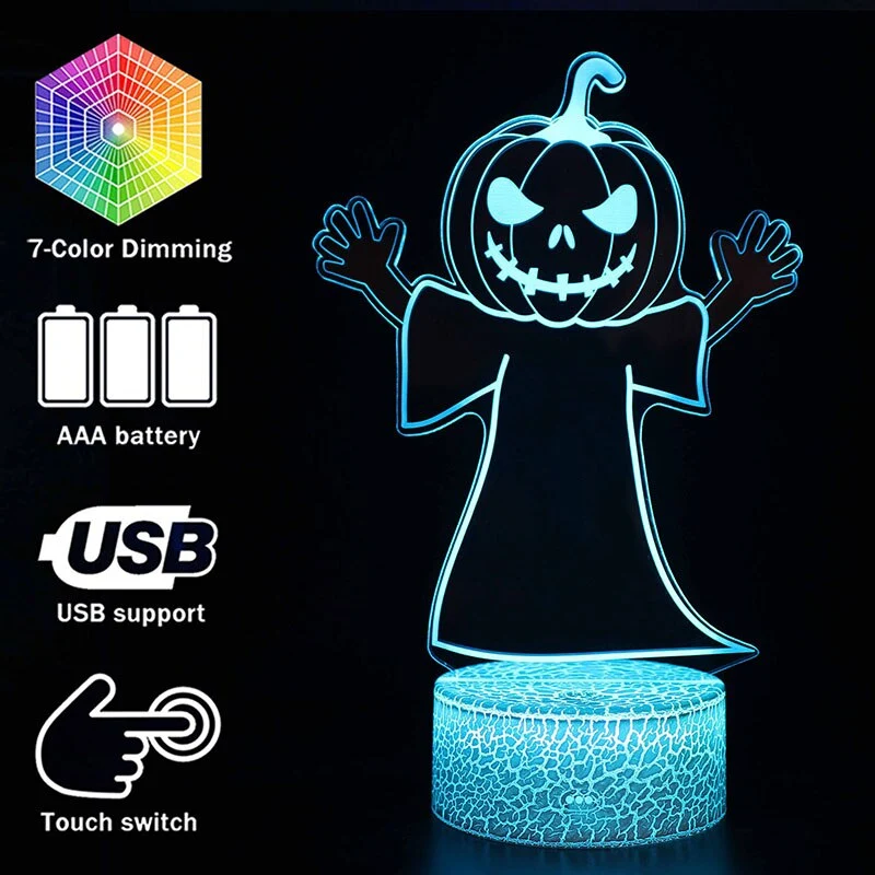 Halloween Kürbis Pumpkin Nachttischlampe mit 3D Effekt