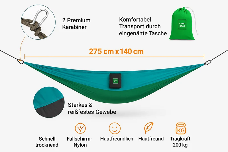 Hängematte Fallschirmseide Hängeliege Schaukel Liege | 2 Typen & viele Größen