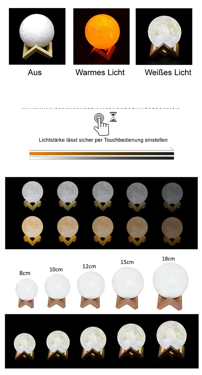 Echte Mond Lampe - Mondlampe mit 16 Farben