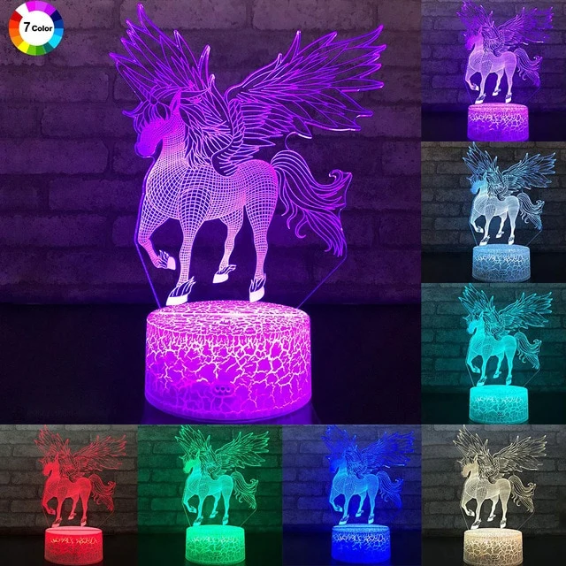 Einhorn Nachtlicht, Nachtlampe, Lampe mit Einhorn Motiven und Farbwechsel