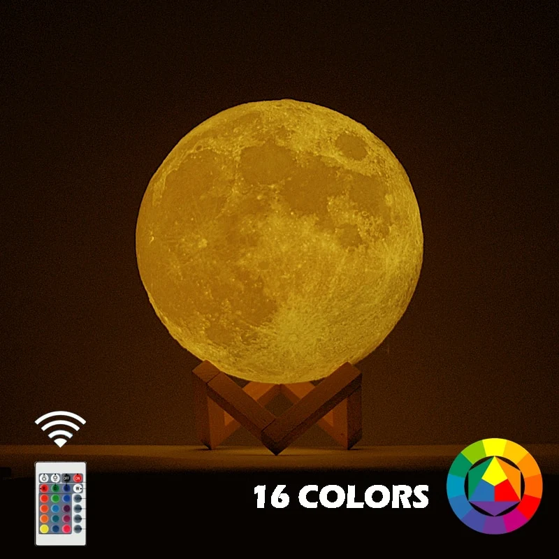 Mondlicht mit bis zu 16 Farben, Farbwechsel, Mondlampe, Nachtlicht, Tischlampe