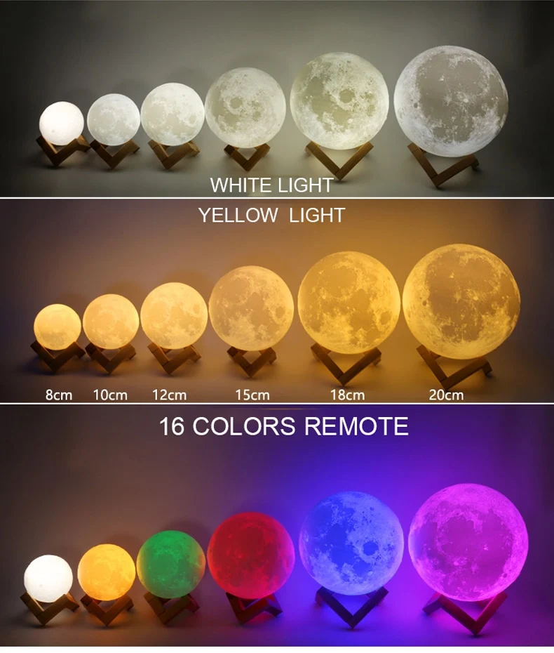 Mondlicht mit bis zu 16 Farben, Farbwechsel, Mondlampe, Nachtlicht, Tischlampe