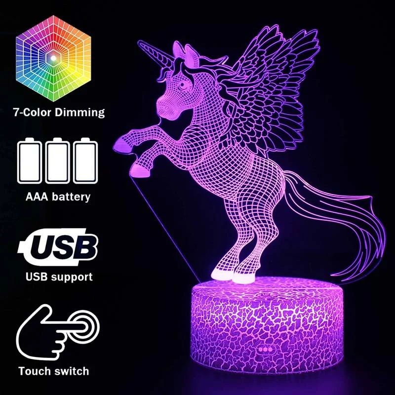 3D illusion Nachtlampe Einhorn Motiv - Farbwechsel Geschenk